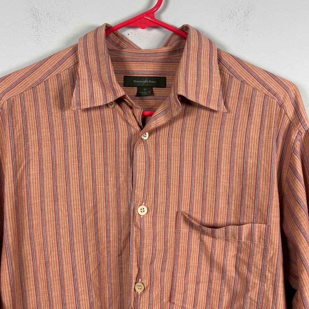 Ermenegildo Zegna Button Down Men's Medium Orange Striped Made in Italy Office